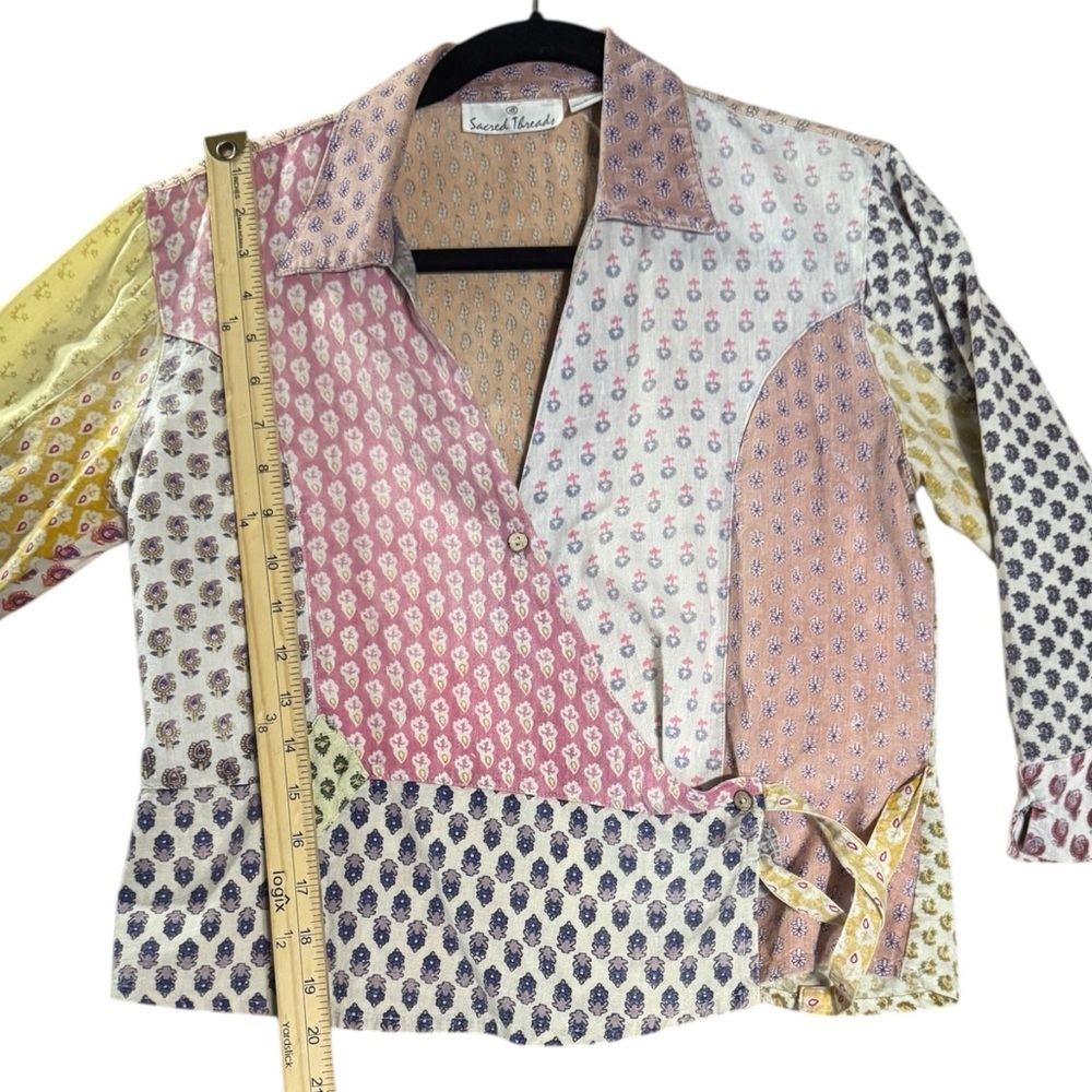 Sacred Threads Floral Patchwork Wrap Top Y2K 100%… - image 9